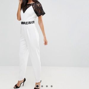 NWT asos paper dolls white lace & black jumpsuit